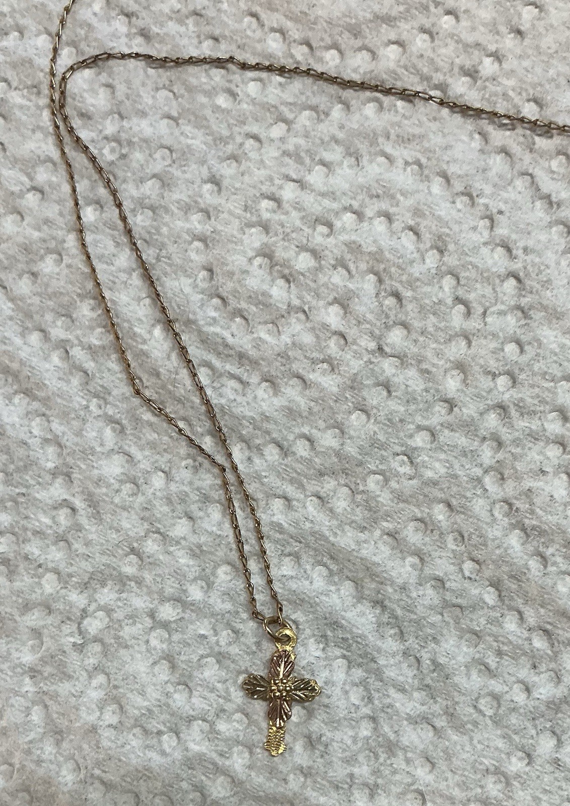 Vintage 10K Black Hills Gold Cross Pendant with 12K GF Gold Chain