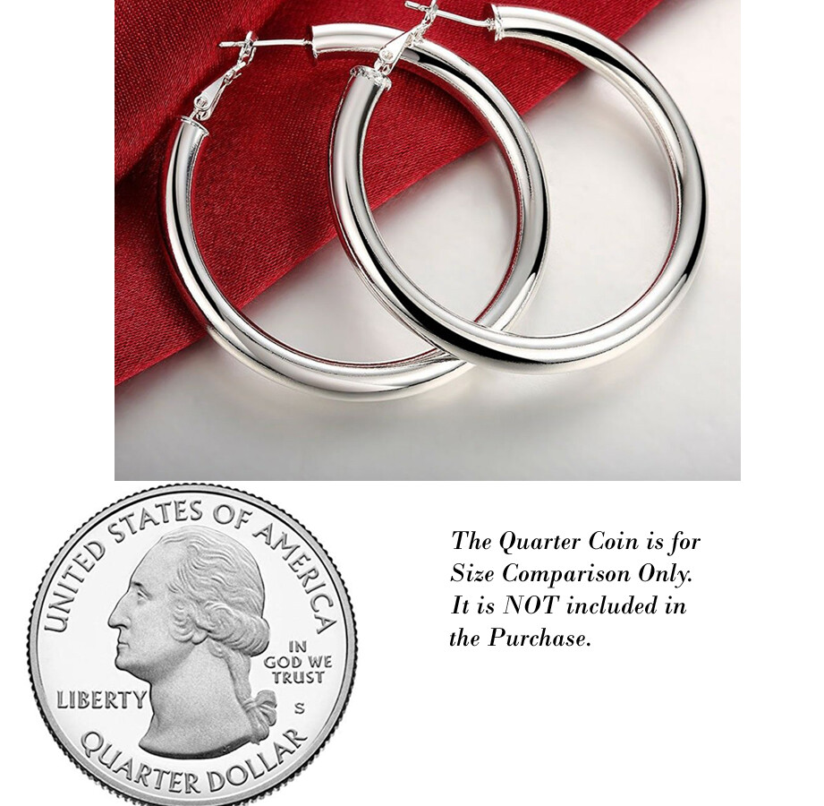 Classic 925 Sterling Silver Hypoallergenic 30mm/1.18 inch 4mm Tube Hoop Earrings