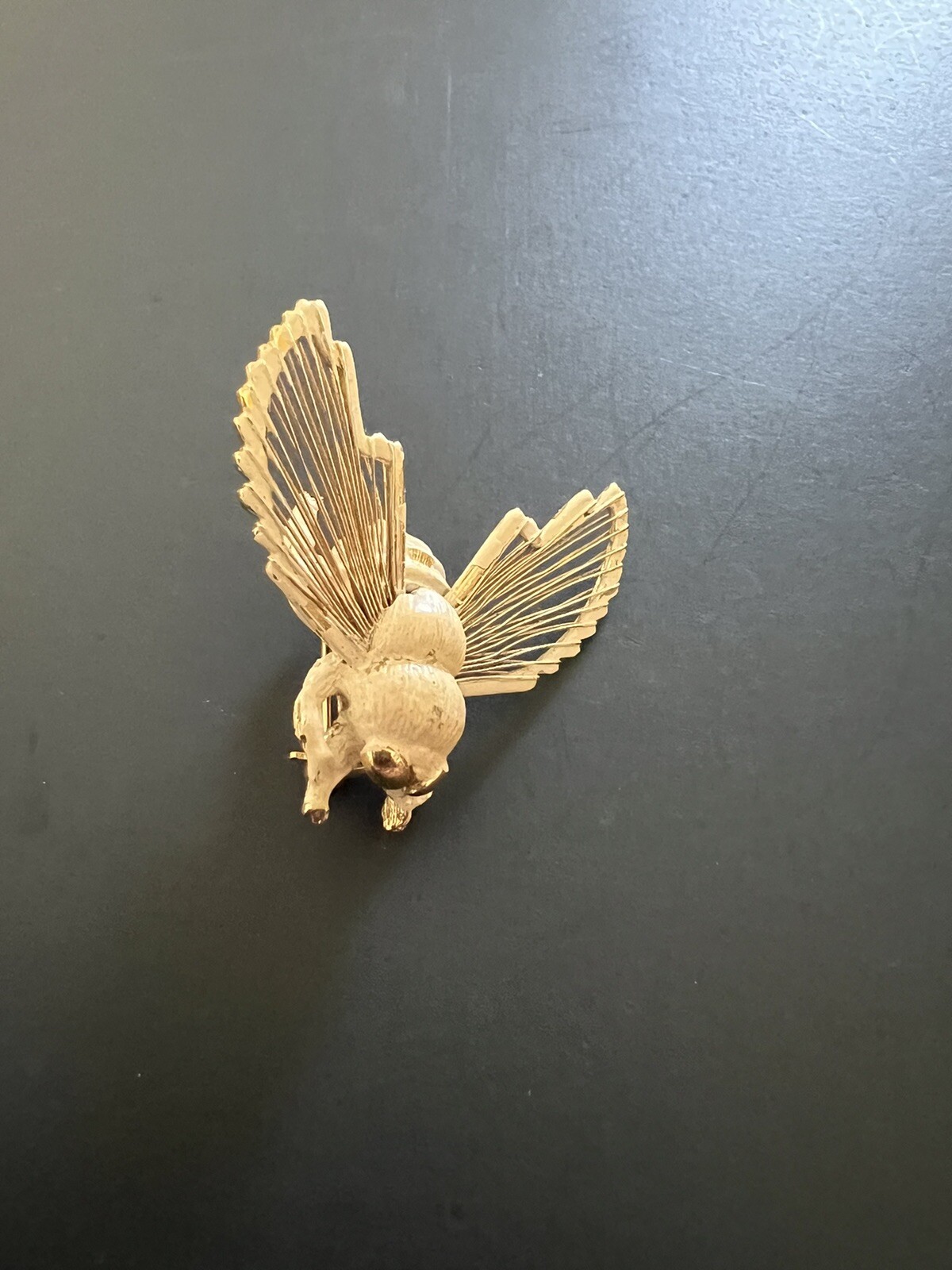 Vintage Monet Brooch Pin Bumble Bee w/Wired Wings Gold Tone Metal And Enamel