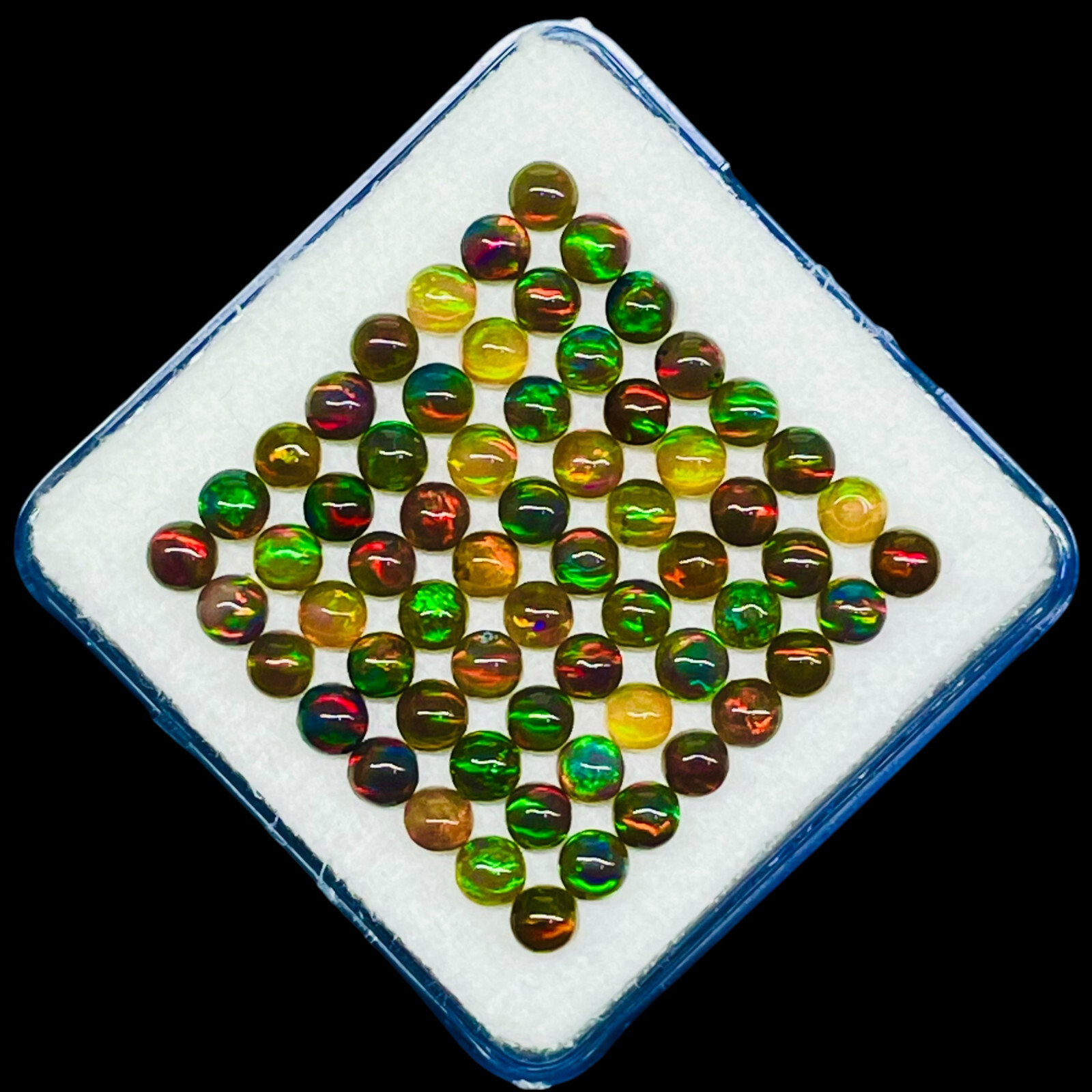 60 Pcs Natural Ethiopian Black Opal 3.2mm Round Flashy Loose Cabochon Gemstones