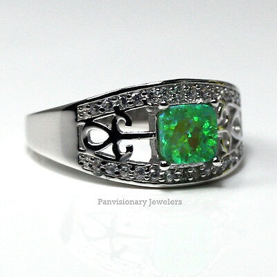 Green Opal Ring Womens 6 x 6mm Lab CZ 925 Sterling Silver Sizes 6 7 7.5 8 8.5 9