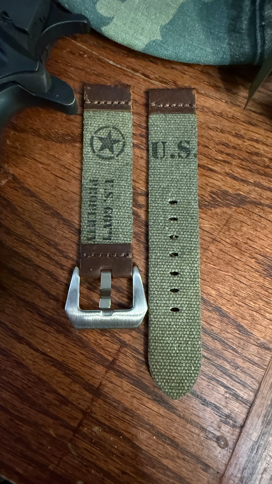 Custom Watch Strap US Military Olive Drab Canvas Leather 20 mm
