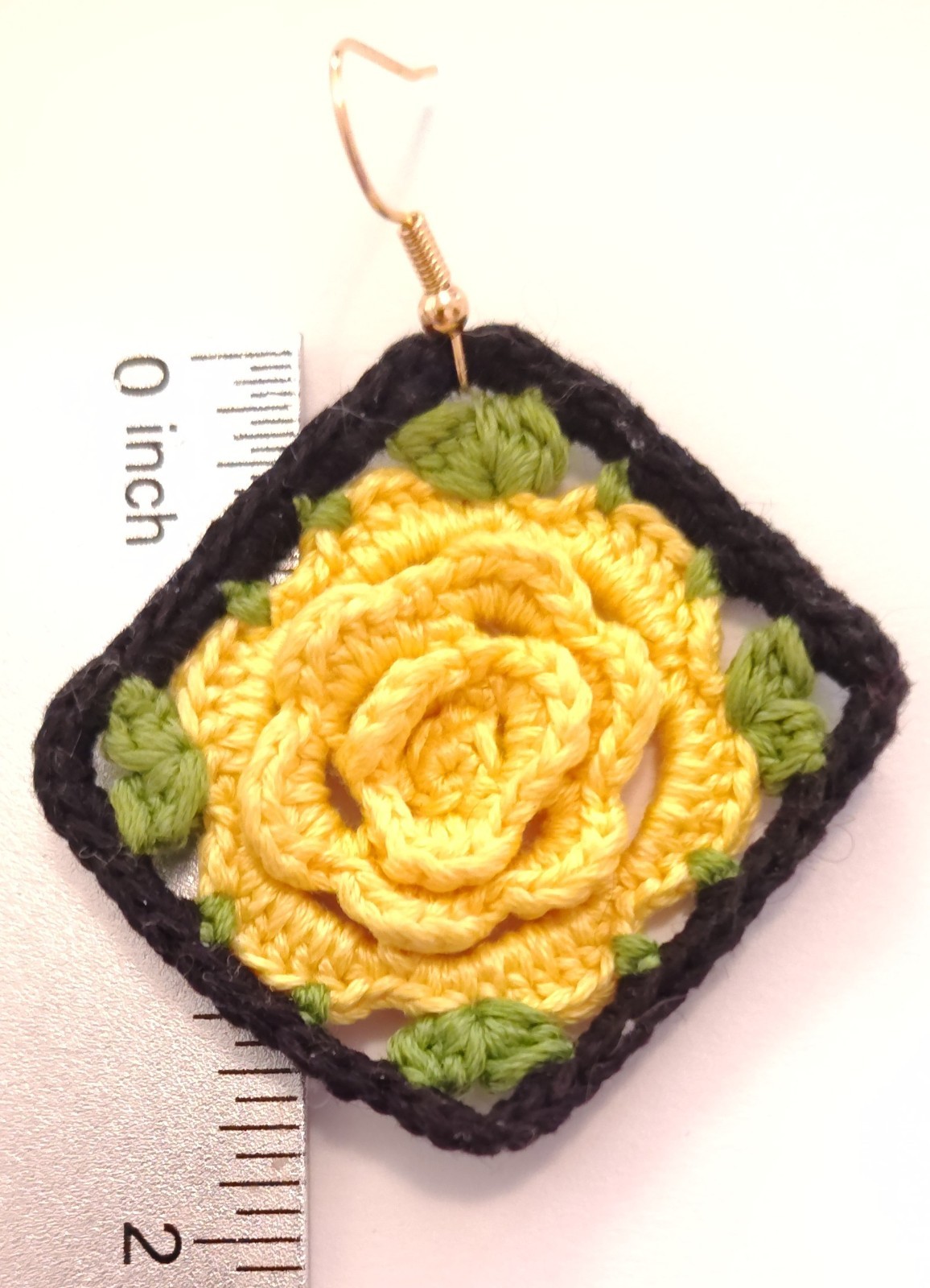 Crochet Rose Earrings (Yellow)