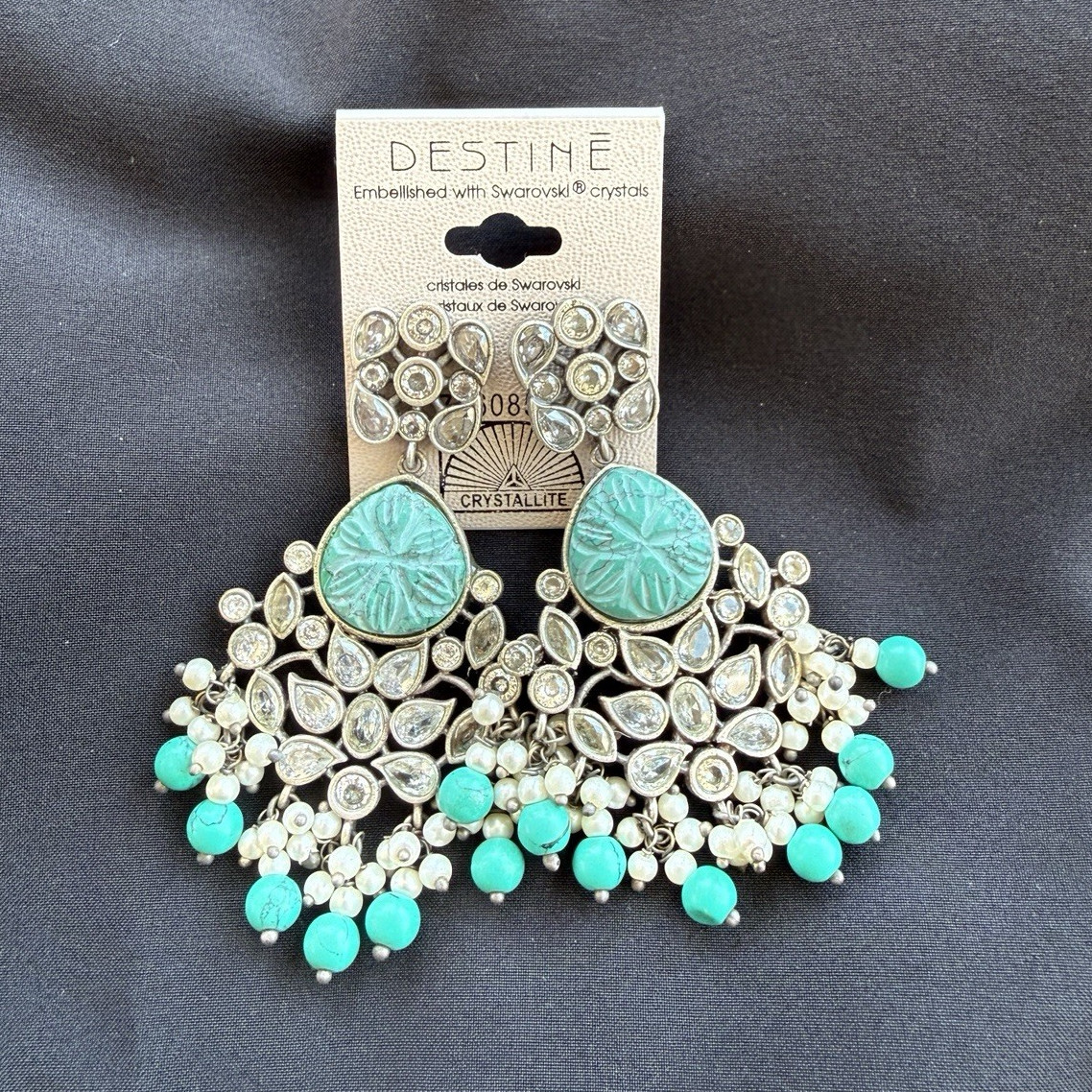 Destine Silver Tone Turquoise Chandelier Dangle Earrings Clear Crystal