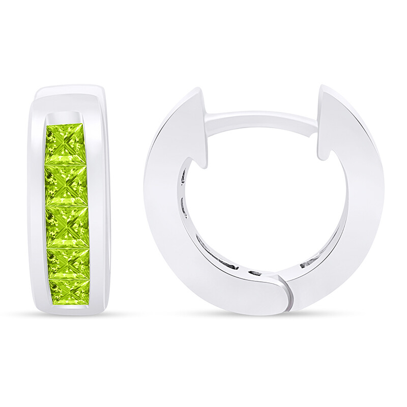 8/9 ct Simulated Peridot Hoop Earrings 14K White Gold Plated Sterling Silver