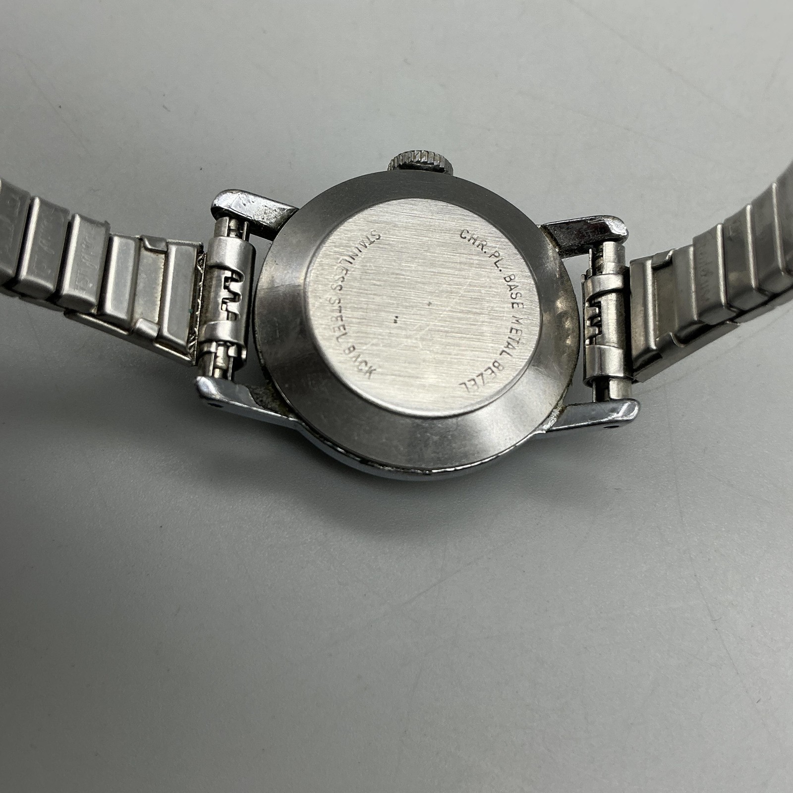 Vtg Ingersoll Mickey Mouse Womens Watch 24mm Silver Tone Manual Stretch Band