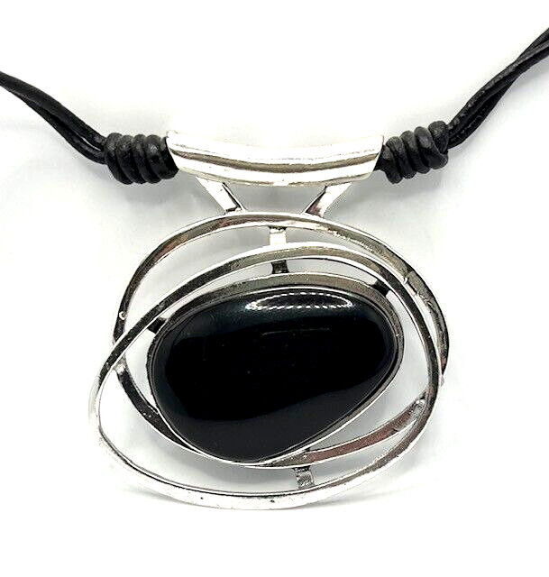 Huge 70x40mm Onyx with Lather Cord Designer Necklace