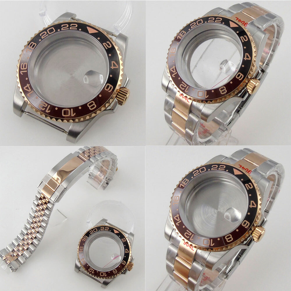 40mm Rose Gold Sapphire Watch Case Fit NH35 Miyota8215 DG2813 ETA2824 PT5000