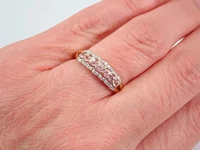 2.50Ctw Simulated Pink & White Diamond Wedding Band Ring 14k Yellow Gold Plated