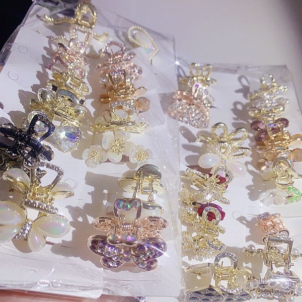 10PCS Mini Pearl Hair Claw Shiny CZ Claw Clip Sparkling Dainty Hair Accessory