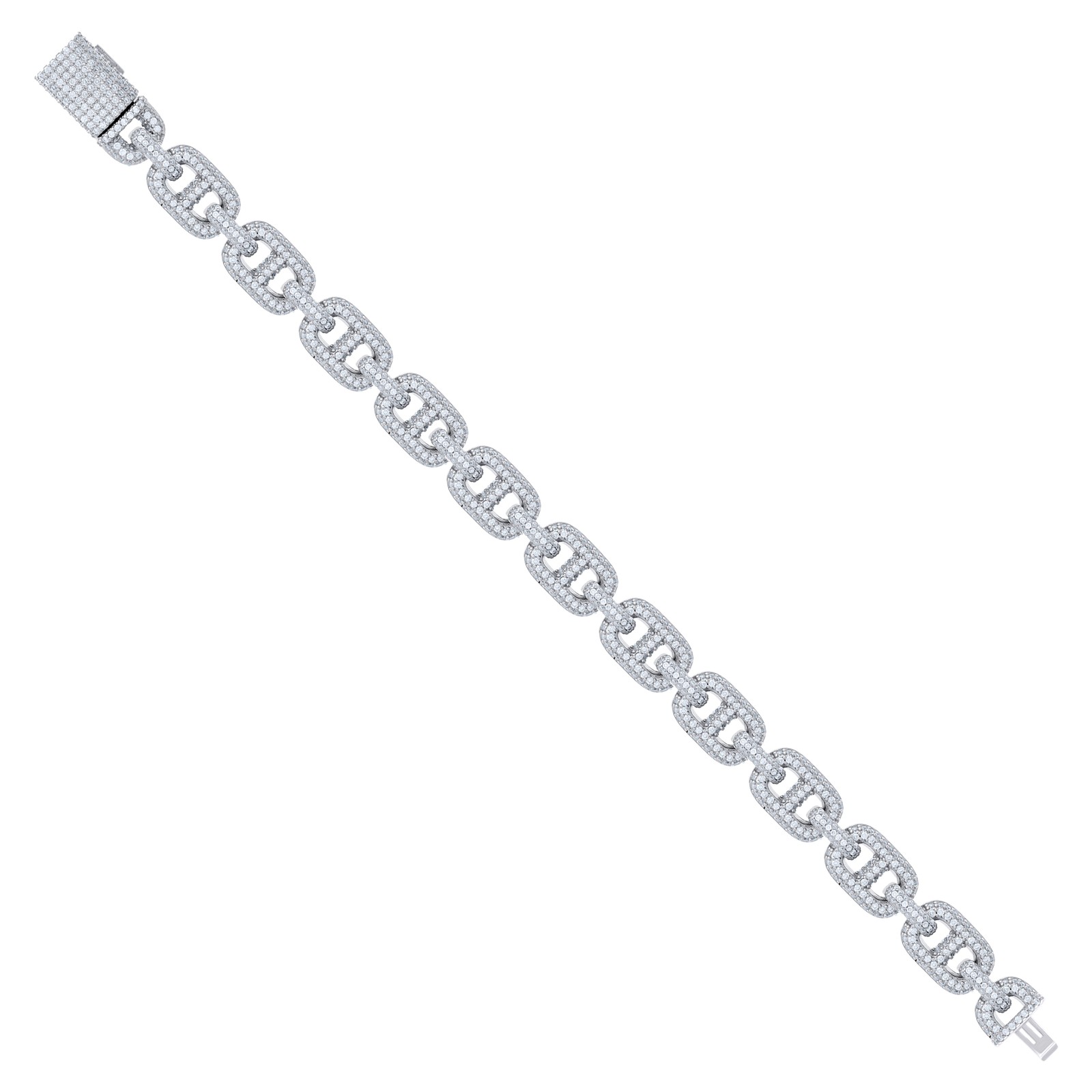 Sterling Silver Moissanite Custom 10mm Puff Anchor Mariner 8.5″ Bracelet 7.36 CT