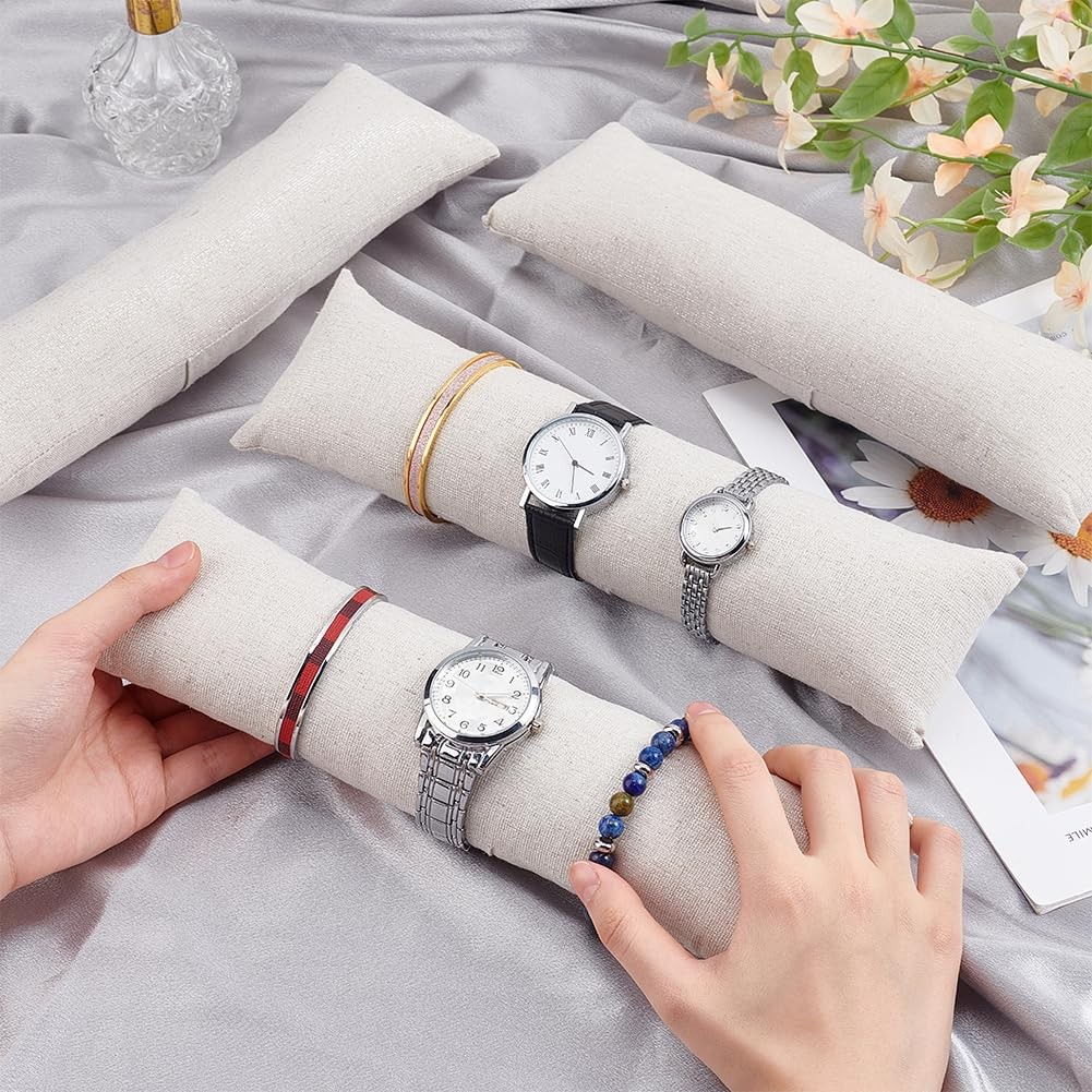 4pcs Long Watch Pillows, 11 x 3 Inch Velvet Bracelet Pillows Beige Sparkling …