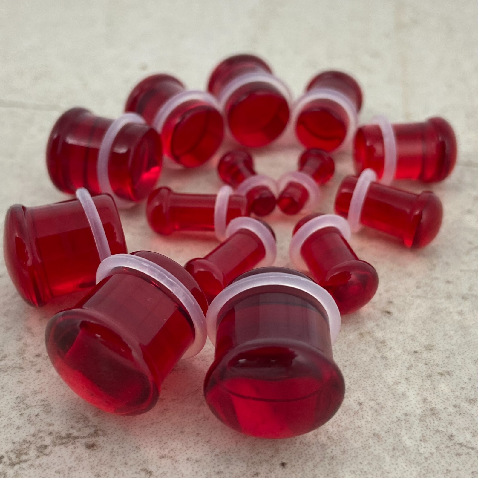 Pair of Red Single Flare Glass Plugs set gauges PICK YOUR SIZE