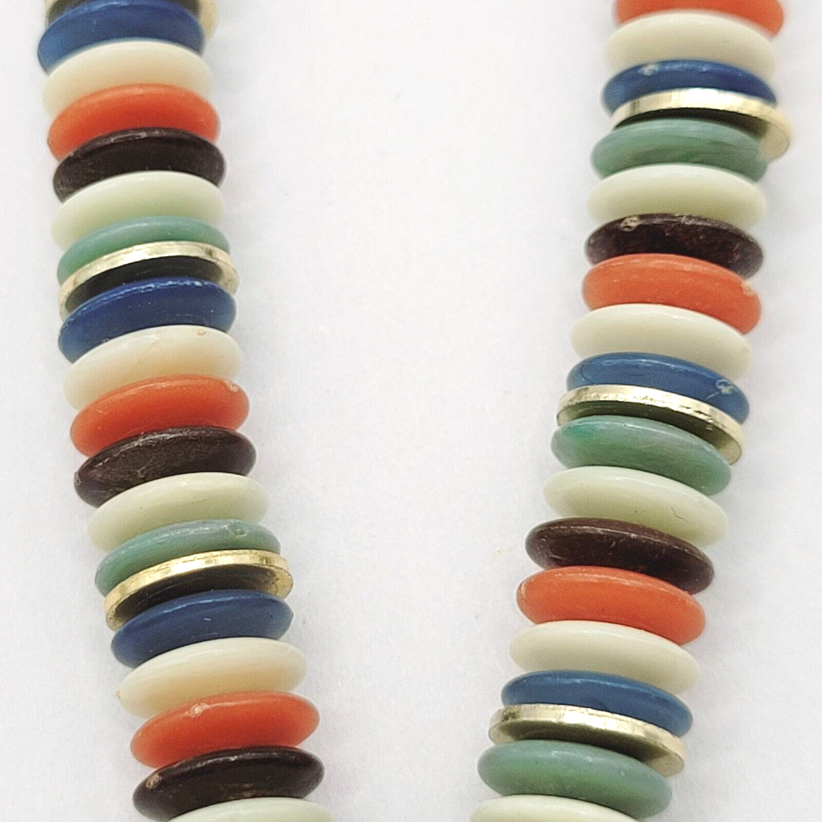 Button and Thread Like Bead Colorful Disc Heishi Style Vintage Necklace 25 In