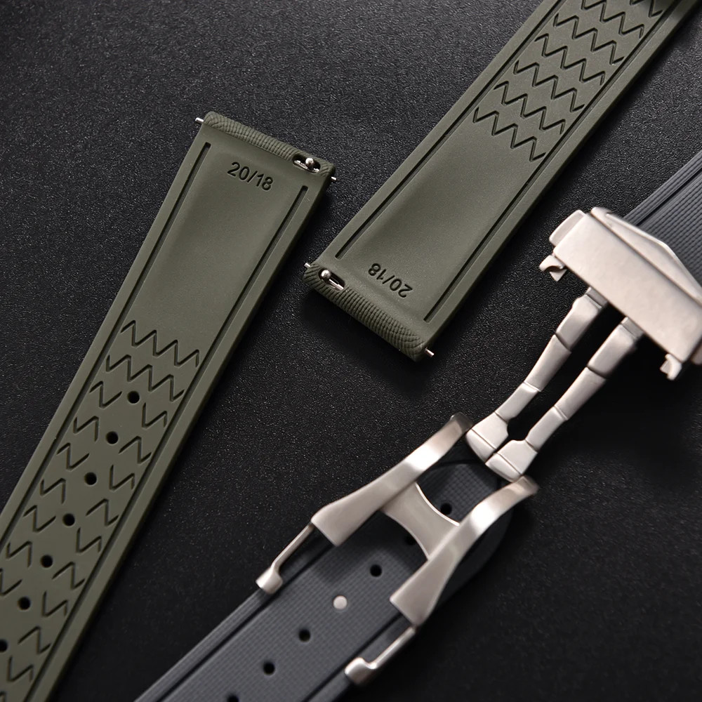 20/22mm Quick Release FKM Rubber Watch Strap Universal with Folding Clasp