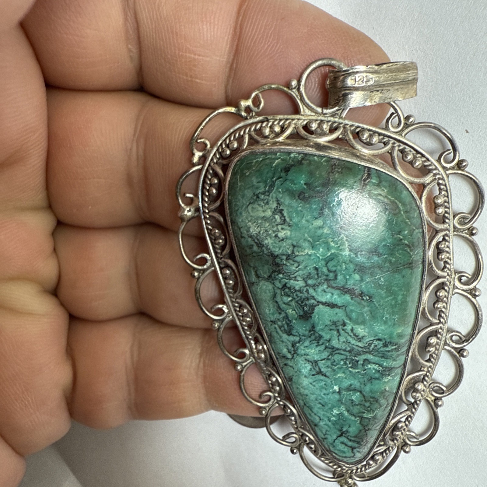 Israel Eilat Stone Pendant Handmade Vintage Filigree Big Stone