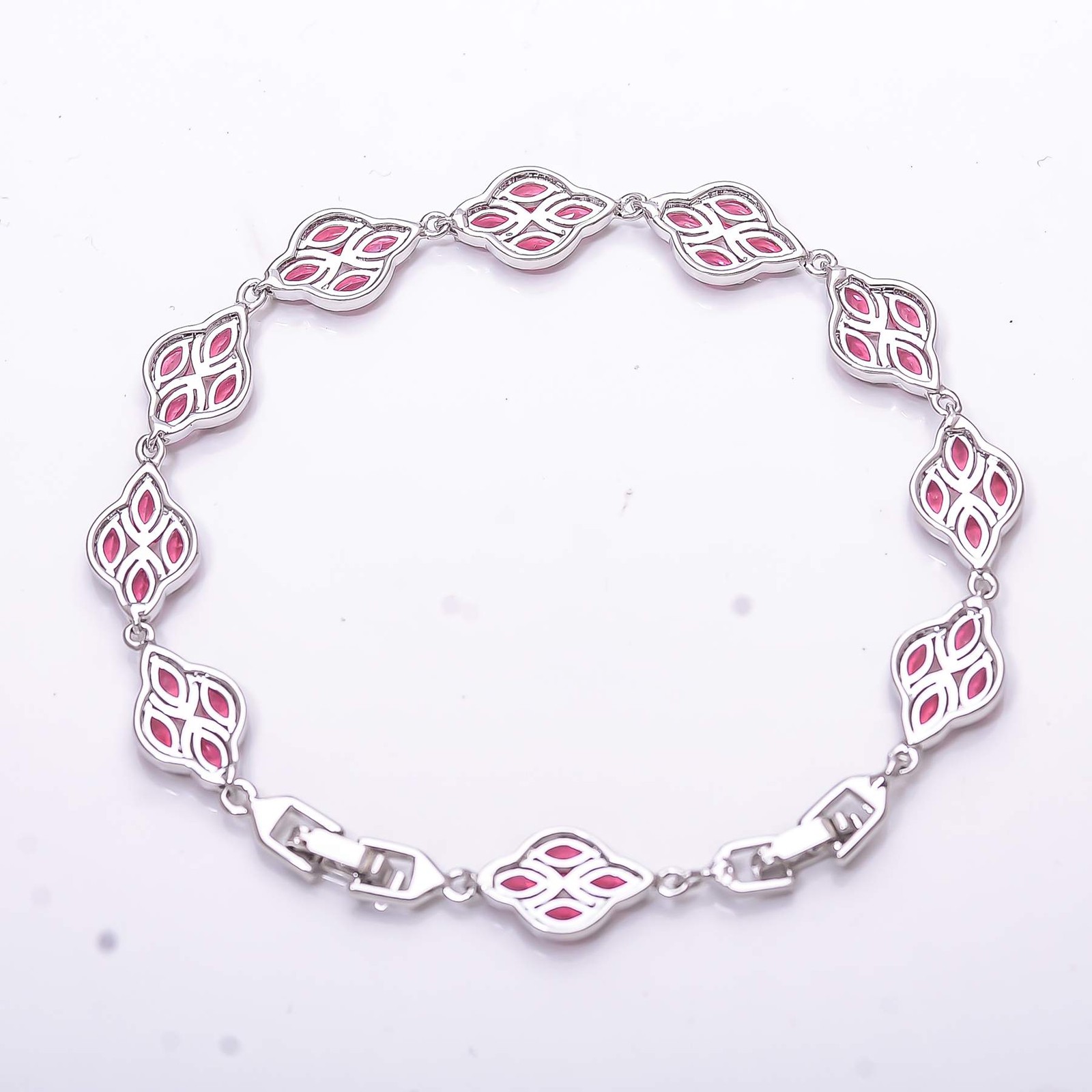Pink Rubellite Tourmaline 925 Sterling Silver Tennis Bracelet 8.99″ B8