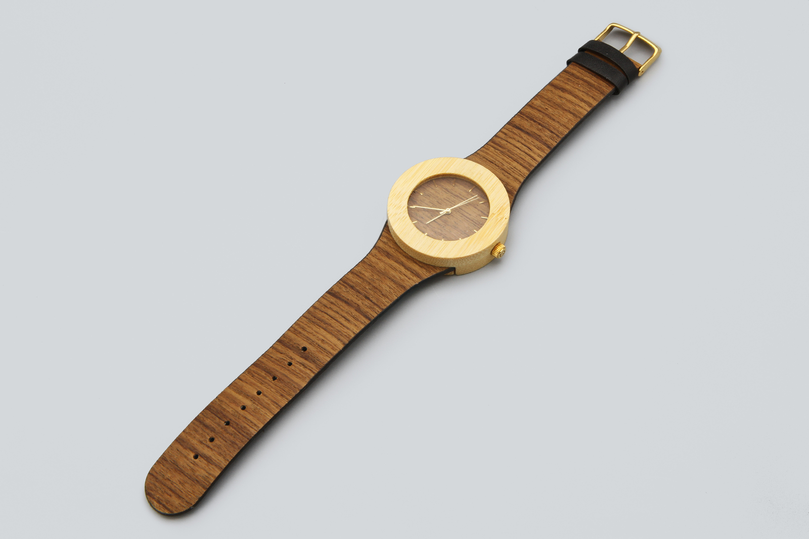 Working Analog Wrist Watch, Teak Wood Strap and Bamboo Body, Running Watch