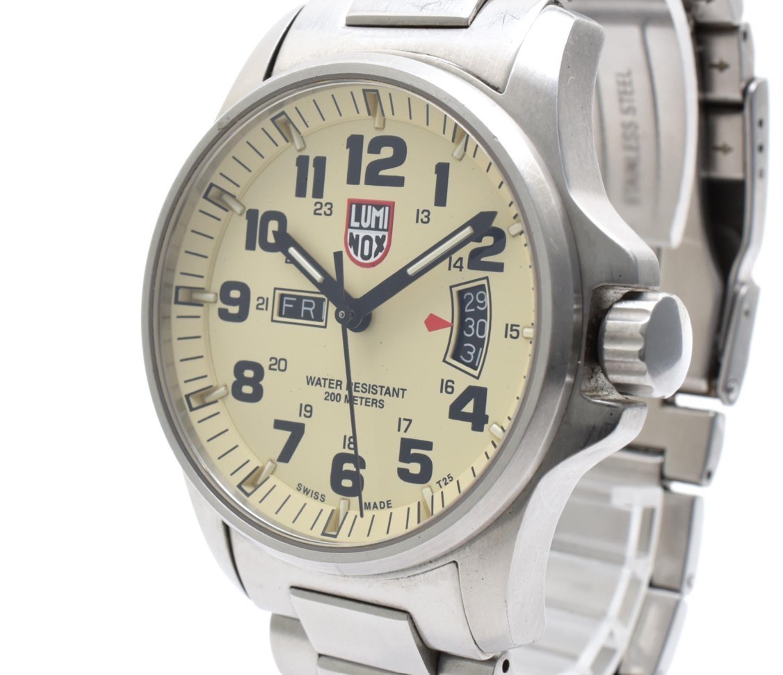 [Near Mint] LUMINOX ATACAMA FIELD 1820 Day Date Beige Dial Men’s Watch Quartz ST