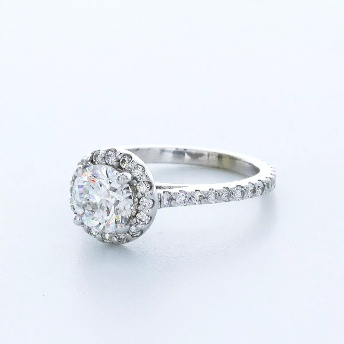 Side Stone Engagement Ring Halo 18K Gold 2 Carat Round Lab-Grown Diamond D SI1