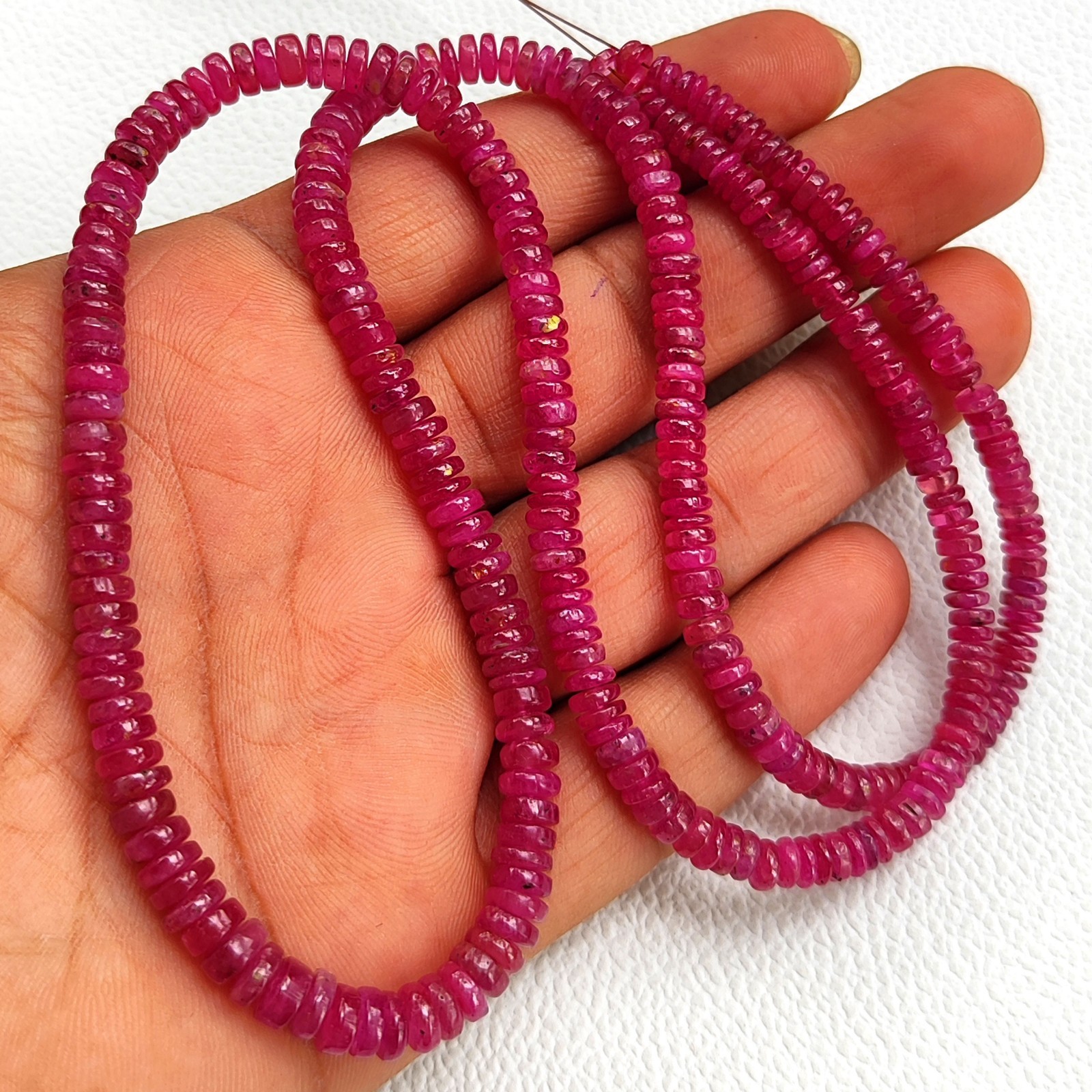 Natural Myanmar Ruby 3.5-5mm Heishi Smooth Beads Strand 23″ Genuine Burma Gems