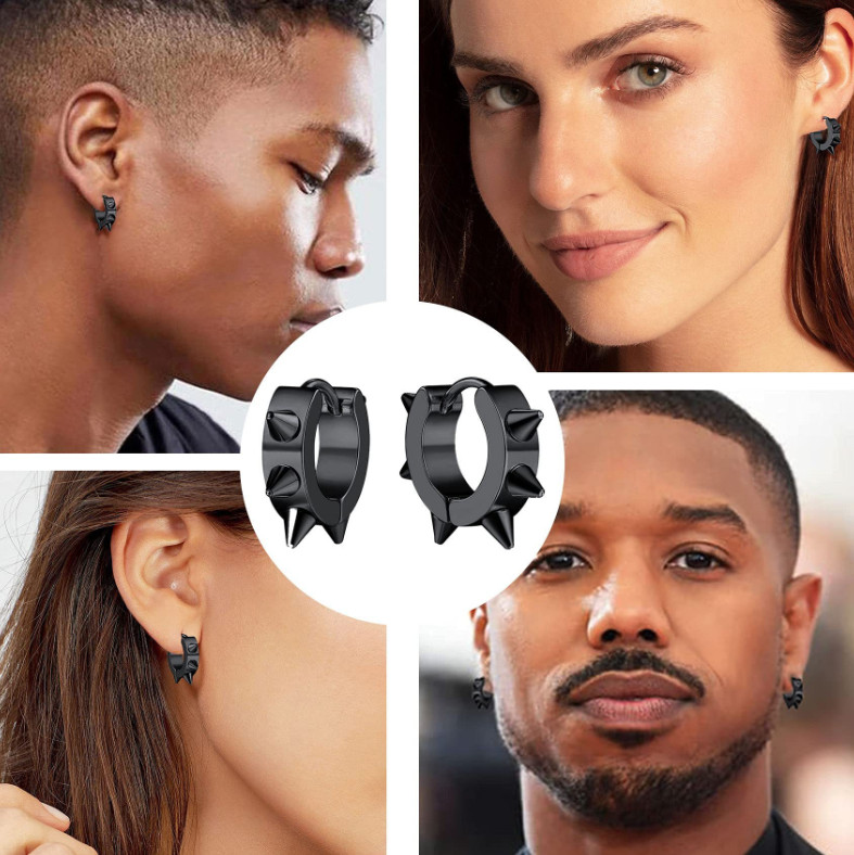 Gothic Rock Stainless Steel Men Women Rivets Spike Cone Huggie Ear Stud Earrings