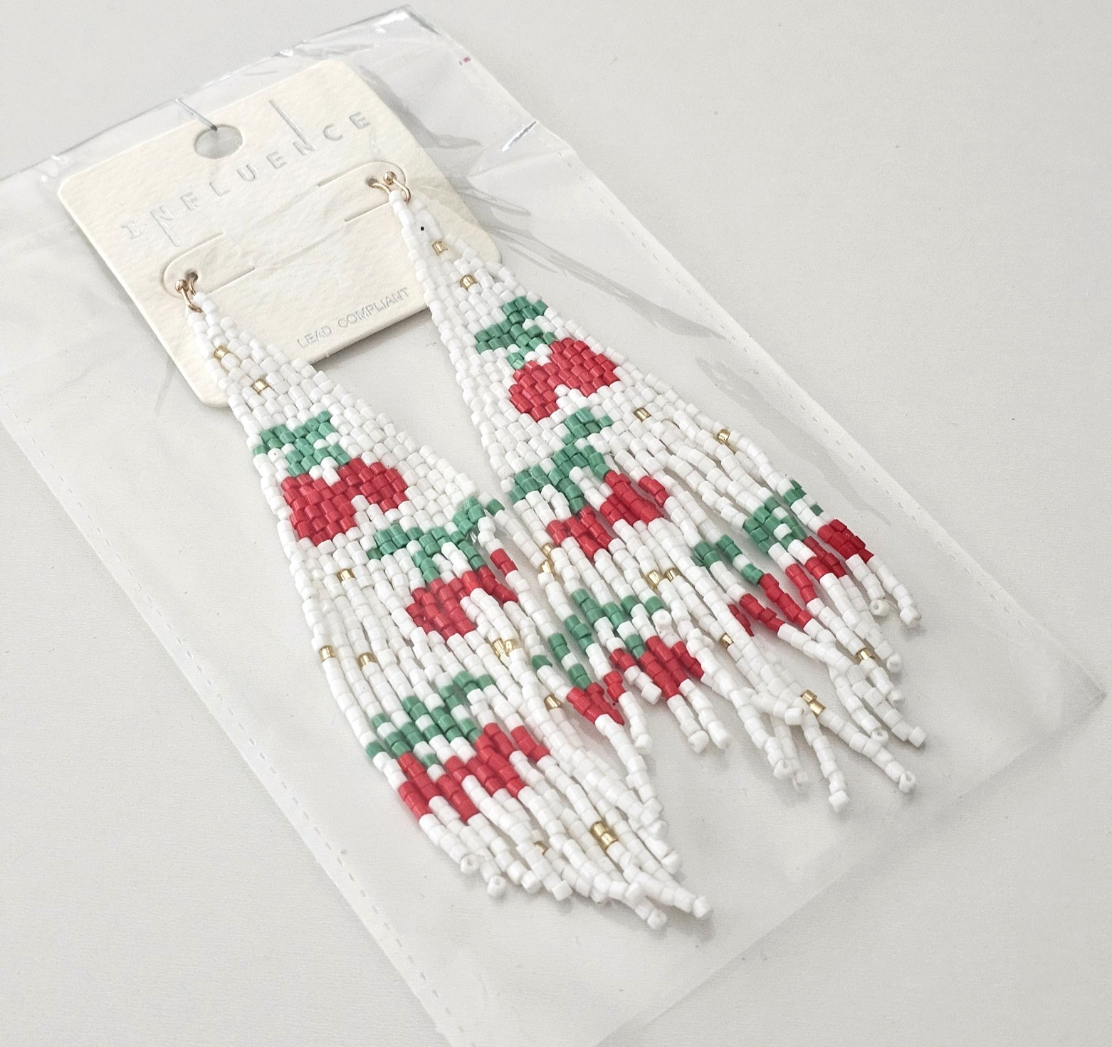 Boho Chic White Cherries Fruit Dangle Drop Fringe Bead Earrings Beaded 4.5″ NEW