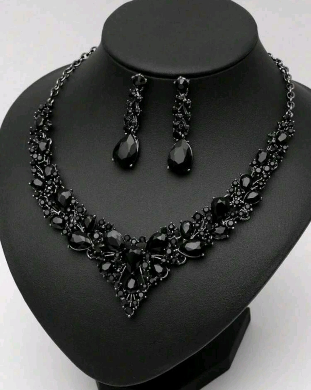 Black Plated Necklace Earring Set Chocker With Black Zirconia Gothic
