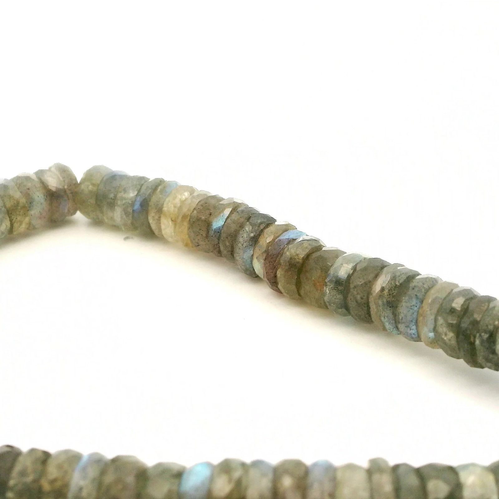 Natural Gray Blue Flash Labradorite Faceted Heishi Beads (6-7mm Strand)