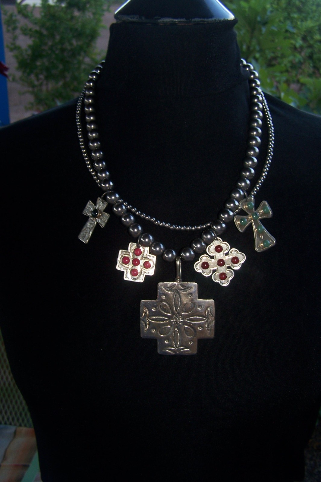 SISSIE AND ME Western Beaded Silver Turquoise Cross Charm Treasure Necklace