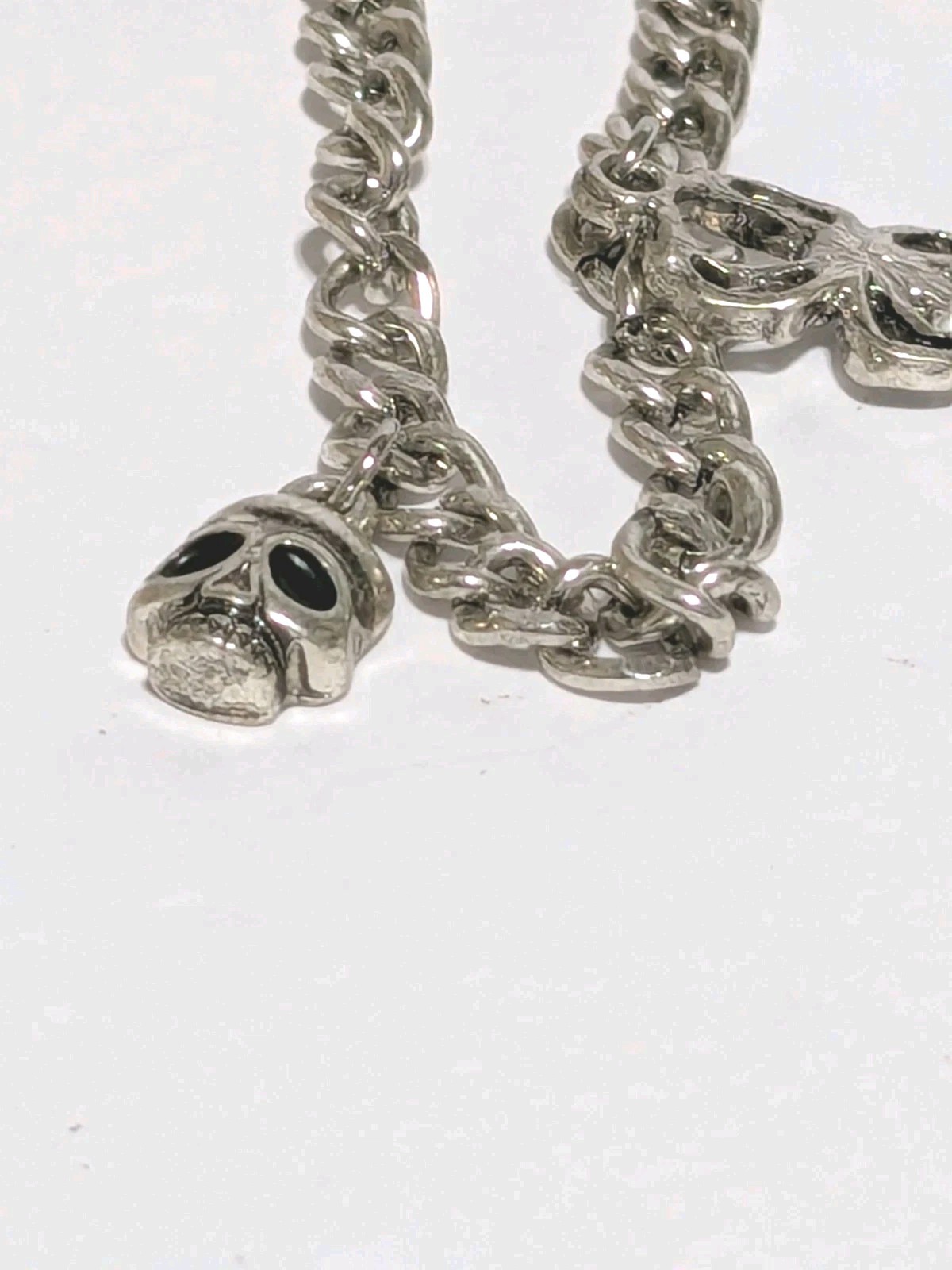 Hot Topic Silver Tone Chain Choker Necklace With Spider & Skull Charms 11″ Goth