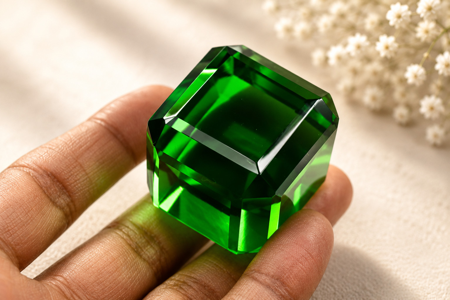 200CT Natural Green Garnet Cube Kenya Geometric Gemstone Certified 28x24x28mm