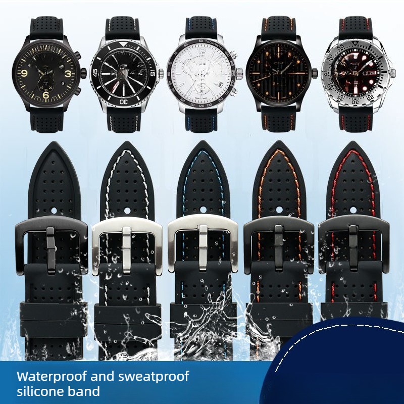 Silicone Watch Strap 20 22 24mm Waterproof Breathable Mens Sport Outdoor Band