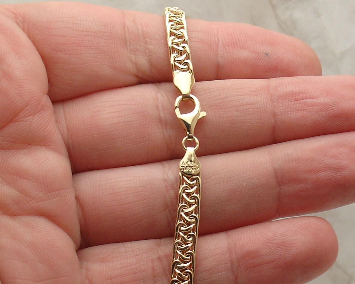 Technibond Graduated Wheat Spiga Chain Necklace 14K Yellow Gold Plated Silver
