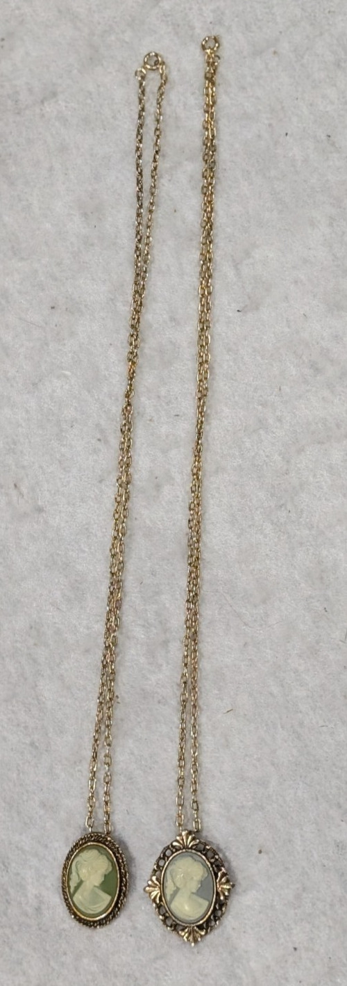 Vintage Lot of 2 Cameo by Peri Necklace – Costume Jewelry – 24 Inch Long Chain