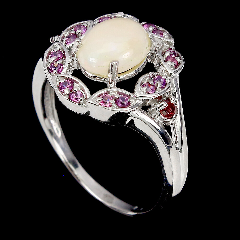 925 Sterling Silver Ring Oval Fire Opal Rhodolite Garnet Gemstone Jewelry Size 9
