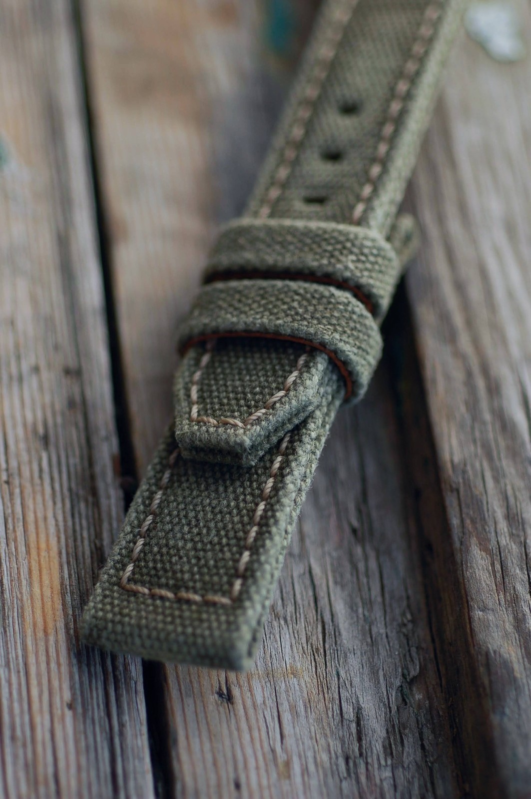 Ready-made 24×22 mm «overlock» Brown Rolled Canvas handmade watch strap Panerai