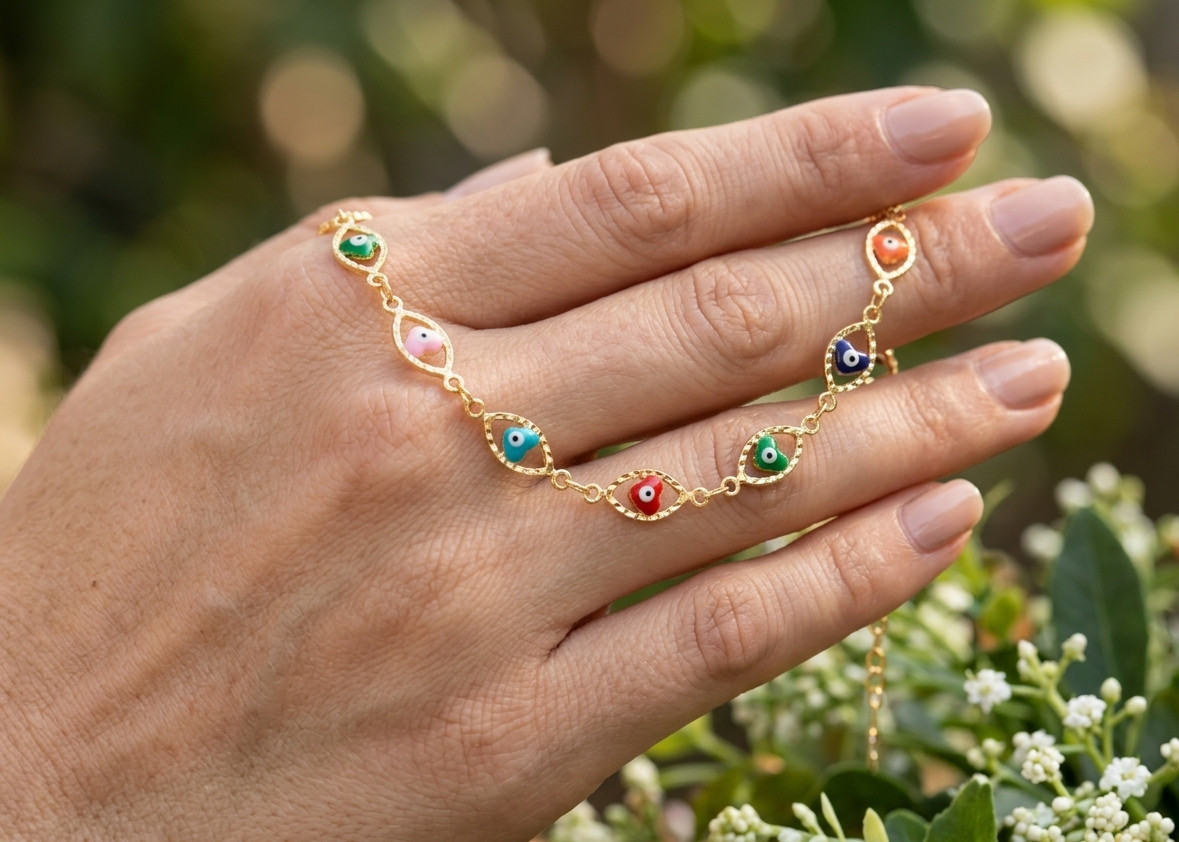 Chic 18K Gold Plated Evil Eye Anklet for Women | Colorful Enamel Charm Chain
