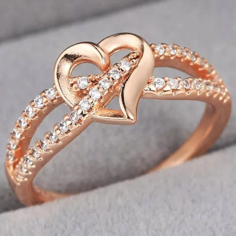 2.27 Ct Round Simulated Diamond 14k Yellow Gold Plated Infinity Heart Band Ring