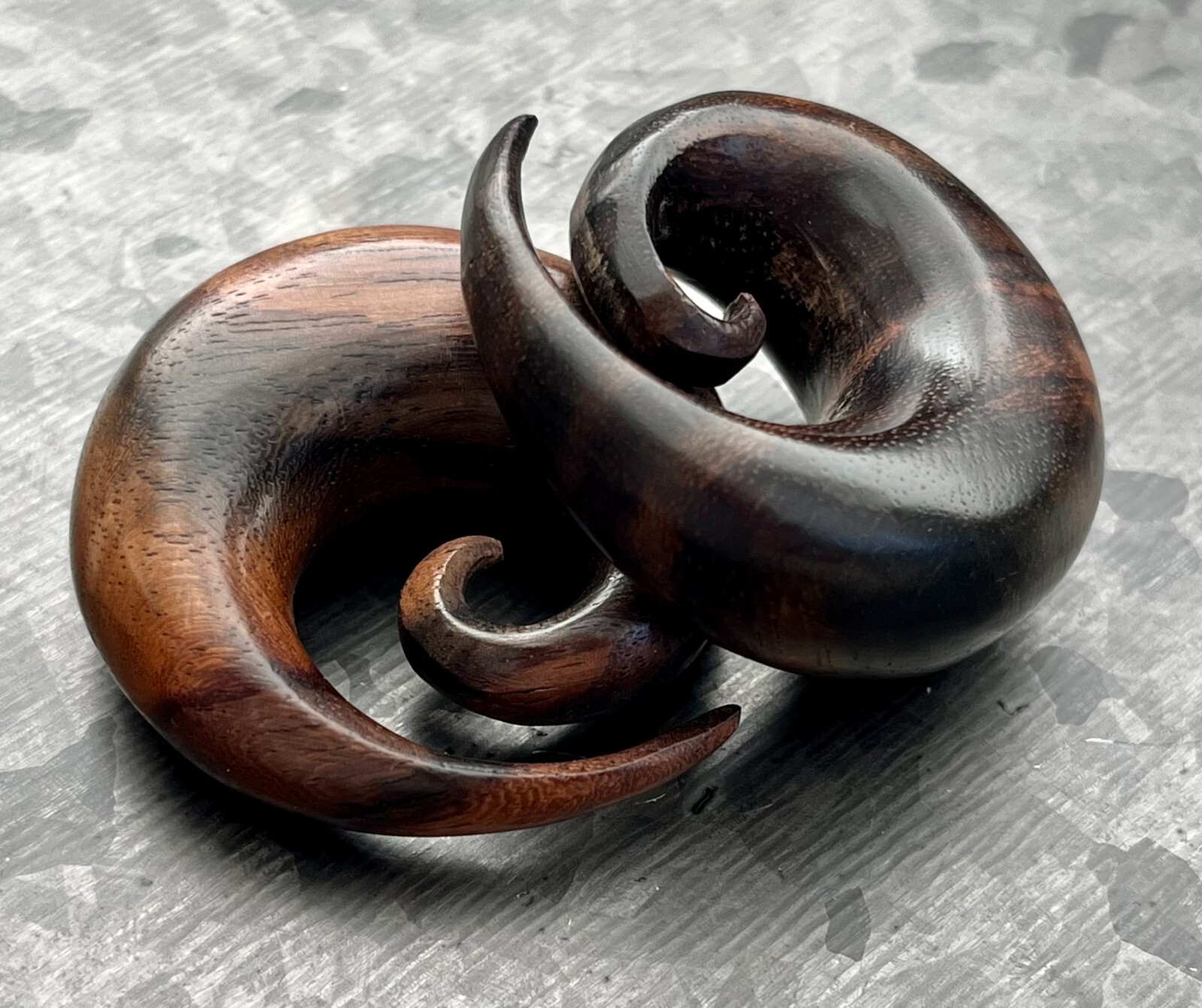 PAIR Brown Sono Wood Spiral Tapers Organic Plugs Tunnels Earlets Gauges