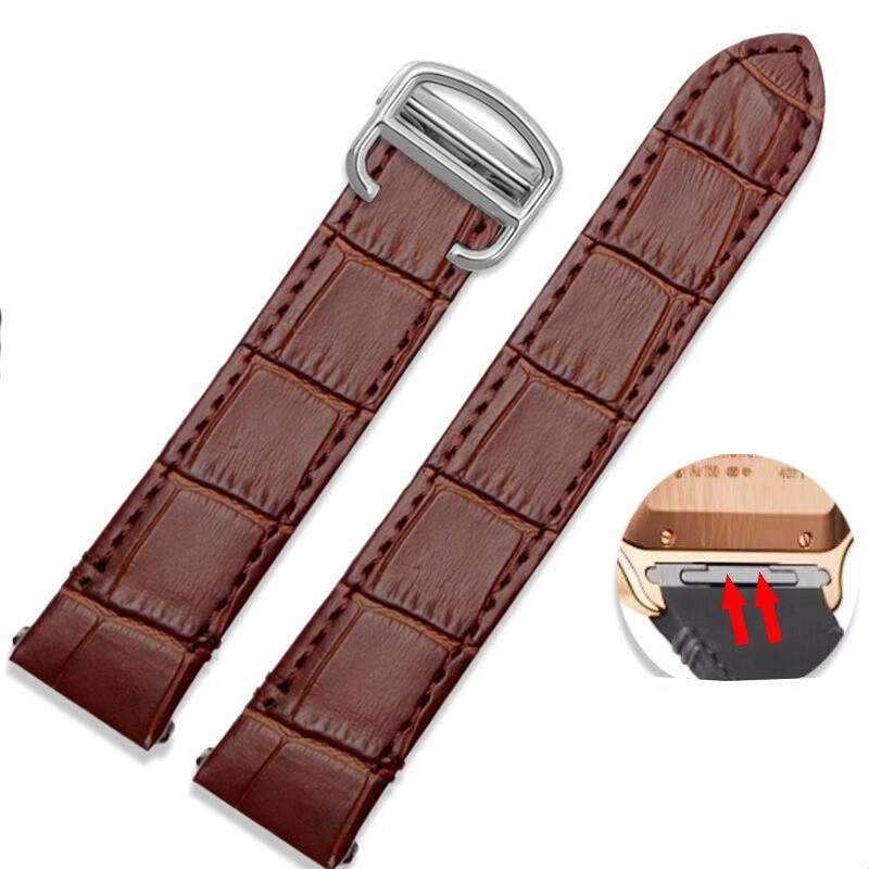 Brown Strap Band for Car.tier Santos Quick-Release In Alligator/Crocodile Print