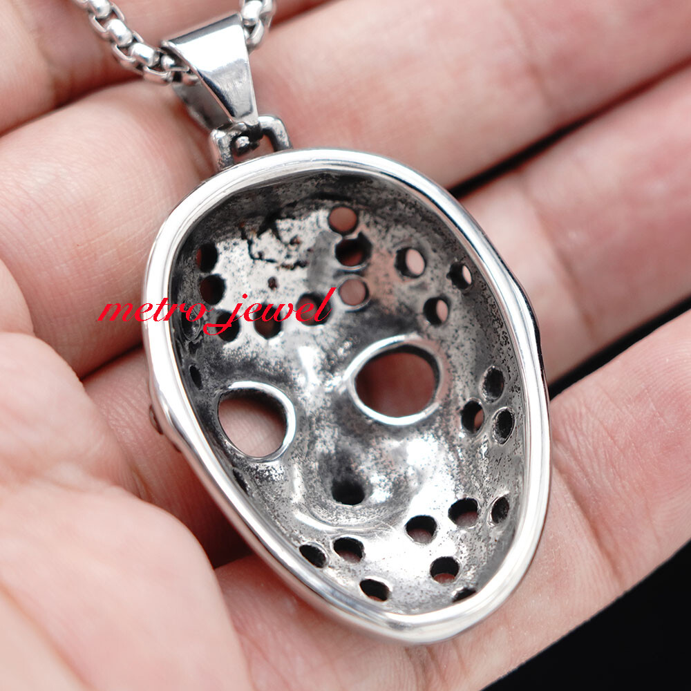 JXC Stainless Steel Cool Mens Halloween Movie Jason Mask Pendant Necklace Men