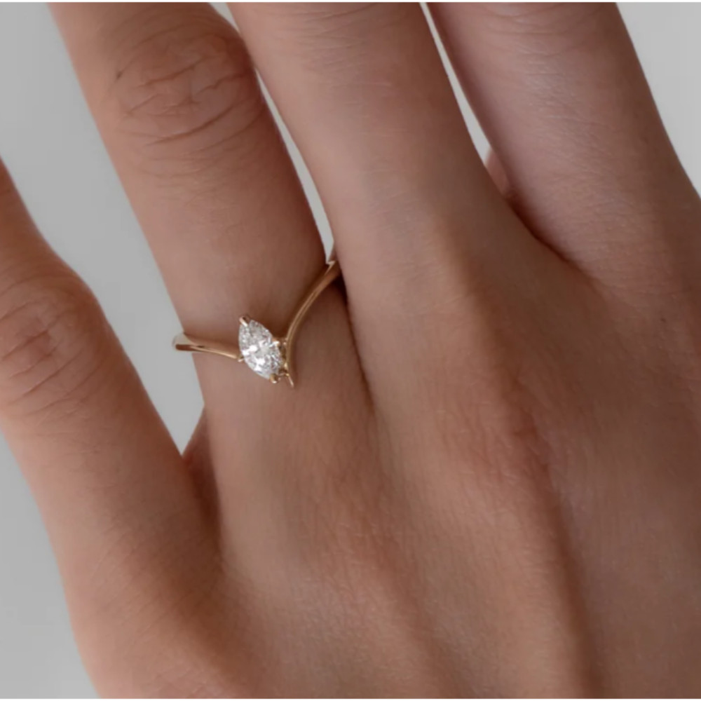Marquise Wedding Ring 1 Ct IGI GIA HRD Lab Grown Diamond 14k Yellow Gold Sizable
