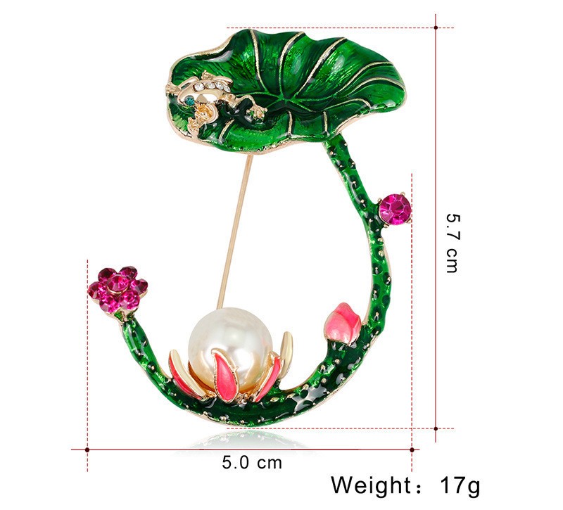 New Fashion Frog Lotus Enamel Brooch Pin Austrian Crystal Pearl Animal Gifts