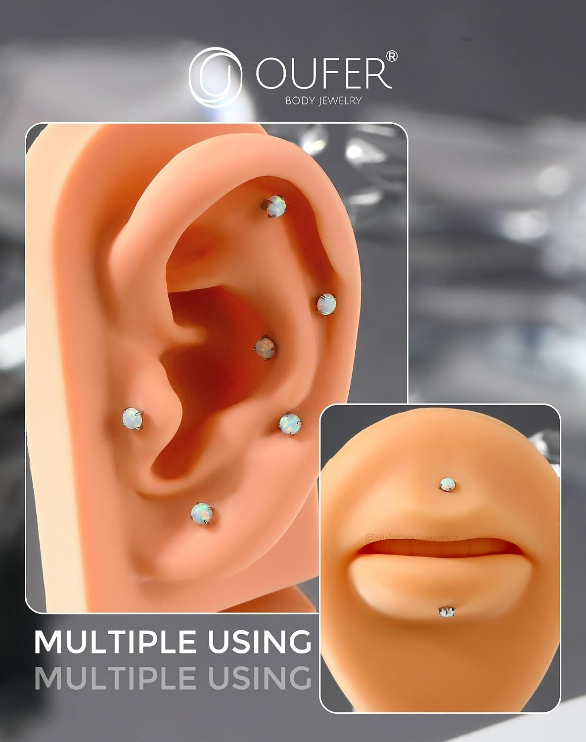 2PCS 16G/20G Nose Lip Studs, G23 Solid Titanium Threadless Push in Nose Nostril