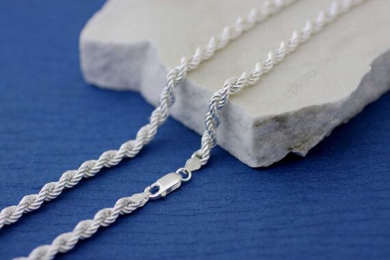 Silver Rope Chain Necklace 2.5mm Mens Chain Silver Link Chain, Sterling silver
