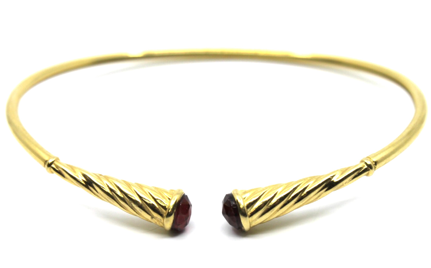 14k Yellow Gold R.C.I. Flexible Garnet Cable Cuff Bracelet Italy