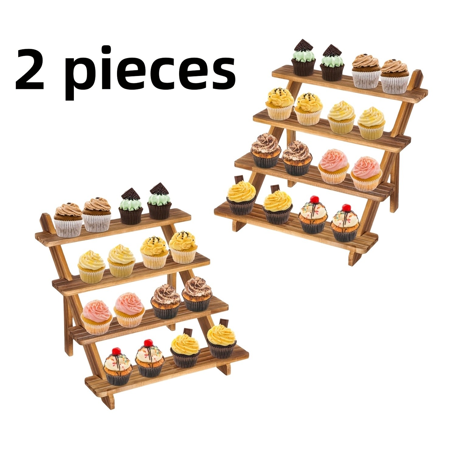 2pcs 4 Layers Wooden Cake Display Rack, Stepped Cupcake Rack