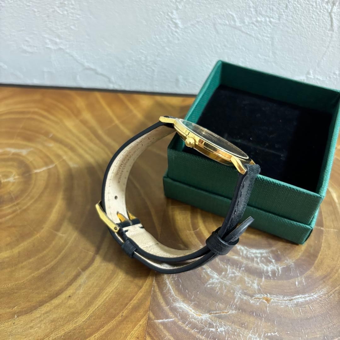Movado Museum Ultra Slim Black & Gold Minimalist Watch Used