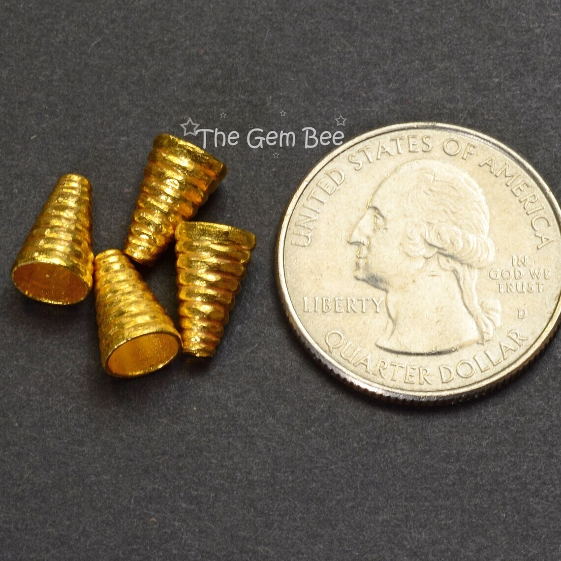 6.5mmx10.2mm 18k Solid Yellow Gold Cone Bead Cap Finding PAIR